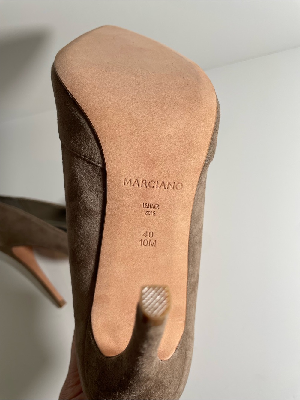 MARCIANO Leather Taupe Suede Pumps - Picture 15 of 16